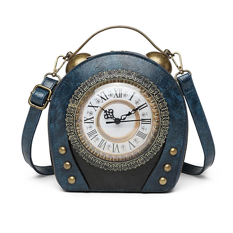 European American Personalized Retro Clock Ladies Handbag High Quality PU Material Antique Shoulder Bags Rivet Dial Design Women's Diagonal Span Bag