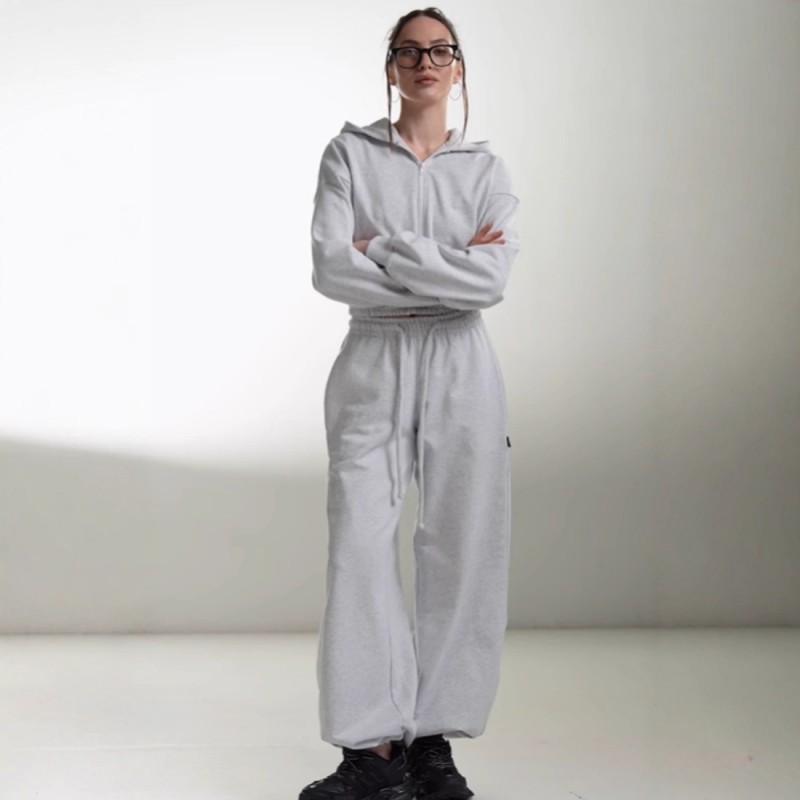 Hot Sports Casual Women's Clothing Hooded Zipper Cardigan Lacing Trousers Two-piece Set