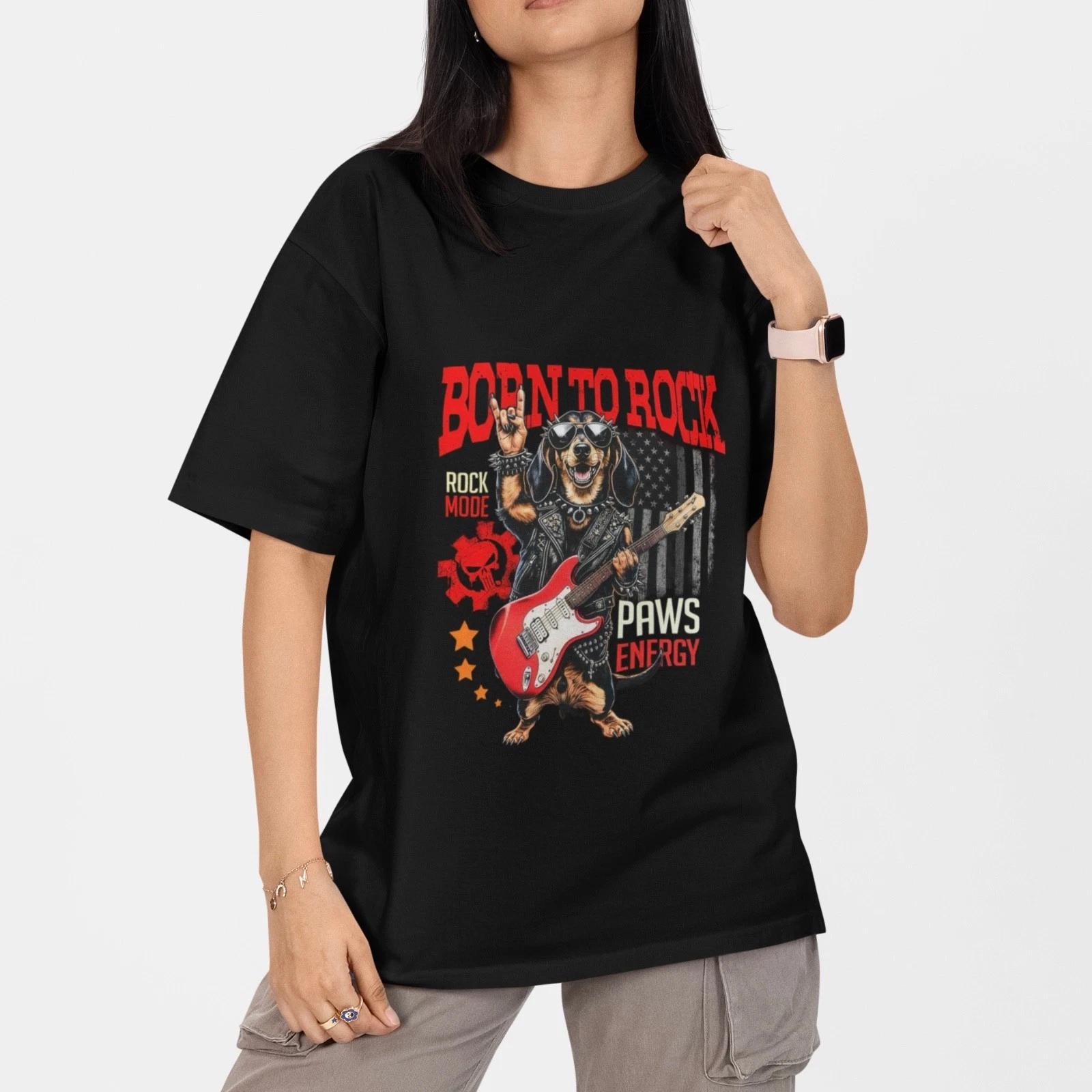 Funny Rock Dog Guitar T Shirt Born To Rock Paws Energy Music Tee L