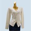 Cardigan V Neck Asymmetrical Single-Breasted Long Sleeve Silm Pure Color Knitting Sweater Plaid Stretch Female Fashion Stylish