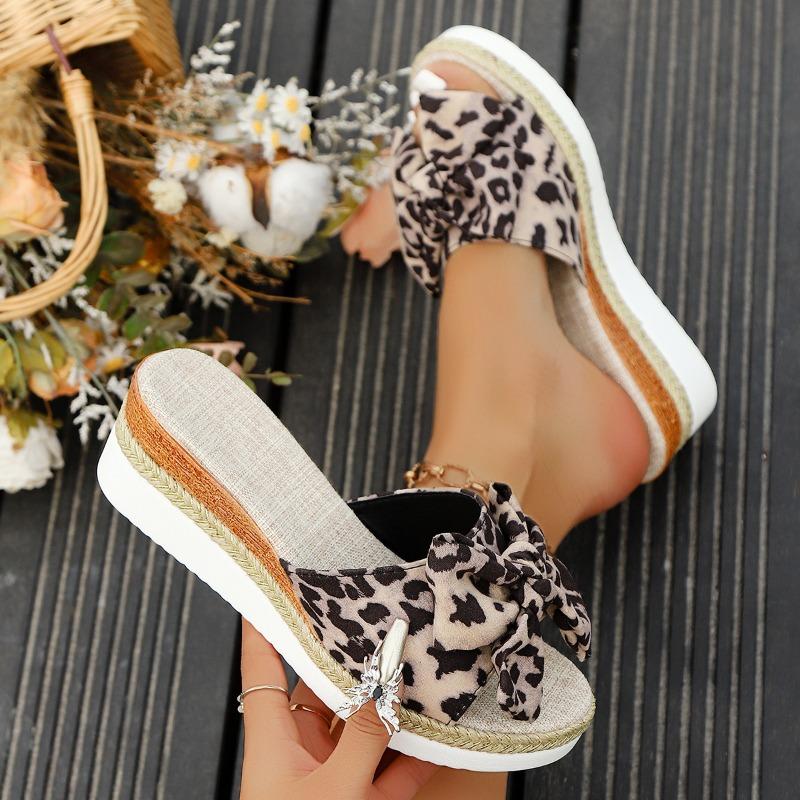 Dámské mašličkové peep-toe pletené platformové nazouváky Lehké ležérní boty