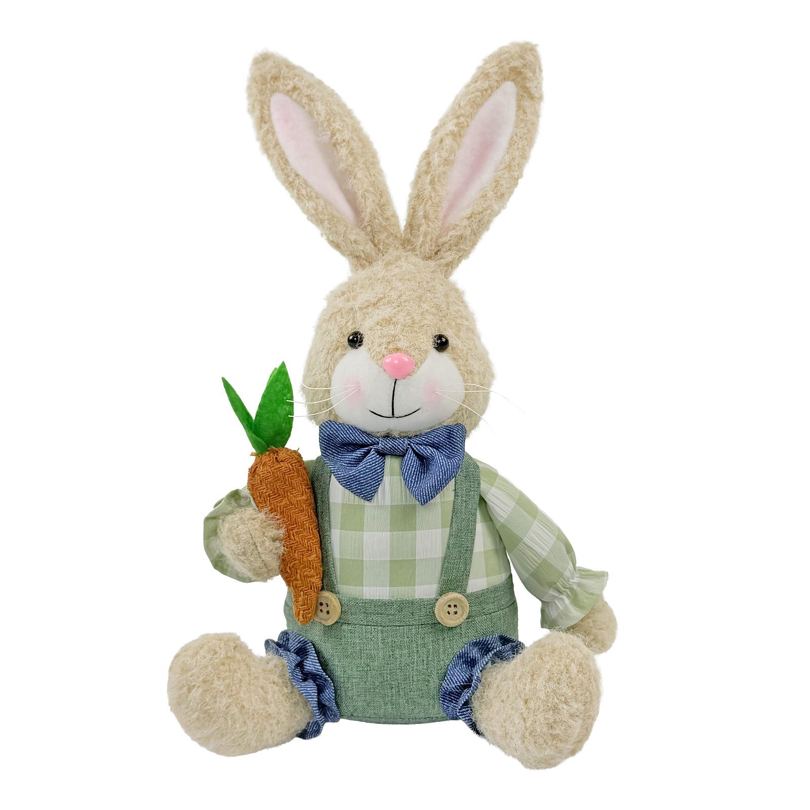 Pastoral Plaid Rabbit Doll Ornament - Spring Easter Decor Props