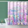 1pc Spring Pure Polyester Purple Flower Shower Curtain, Pure Polyester Fabric Shower Curtain with 12 Plastic Hooks, 182.88*182