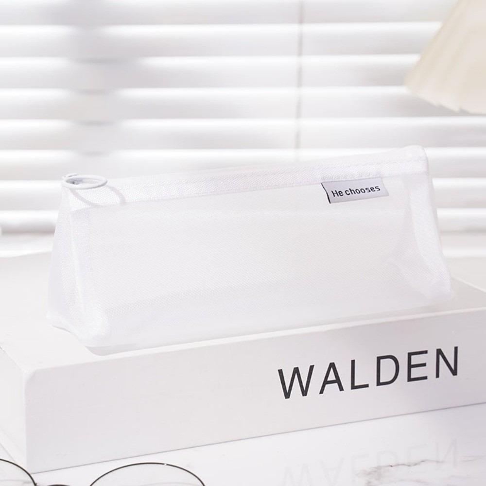 

Stylish Nylon Mesh Pencil Case Solid Color with Zipper Stationery Bag Large Capacity Storage Bag Multi-Purpose Use белый