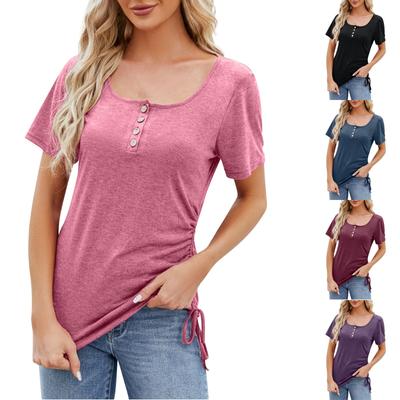Damen Freizeitmode Sexy Einfarbig Knopf U-Ausschnitt Kordelzug Oberteil