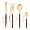 11Pcs Gold Cutlery Set Stainless Steel Flatware Wooden Handle Mirror Polished Steak Knife Fork Spoon Teaspoon Gift Box for Home