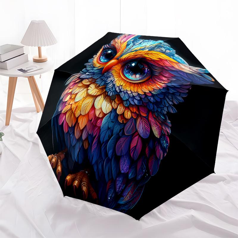 1 PC Automatic Folding Umbrella - Owl Artwork Pattern, Portable & Foldable Design with 8 Ribs, Christmas Birthday Gifts