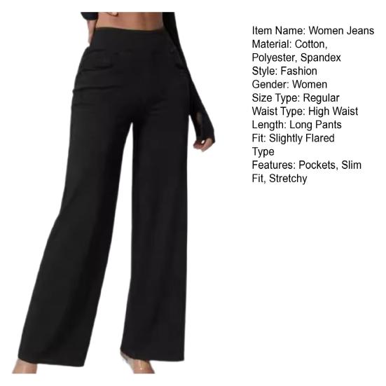 Jeans da donna elastici a vita alta aderenti leggermente svasati a gamba larga pantaloni lunghi in denim con tasche jeans tinta unita