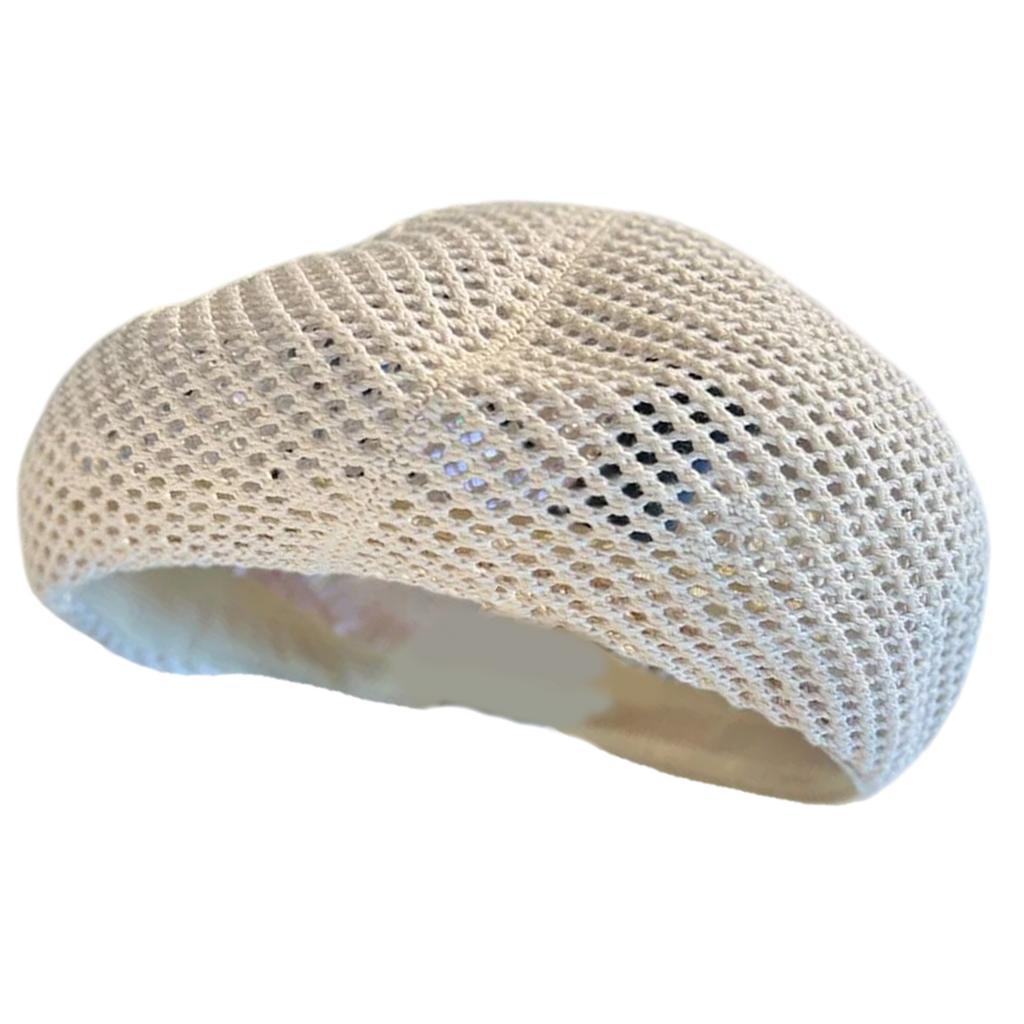 Häkelbare Baskenmütze für Damen Luftiges Baumwollmischmaterial Weiche französisch inspirierte Mütze Beige Farbe Vielseitiger Stil Outdoor-Aktivitäten