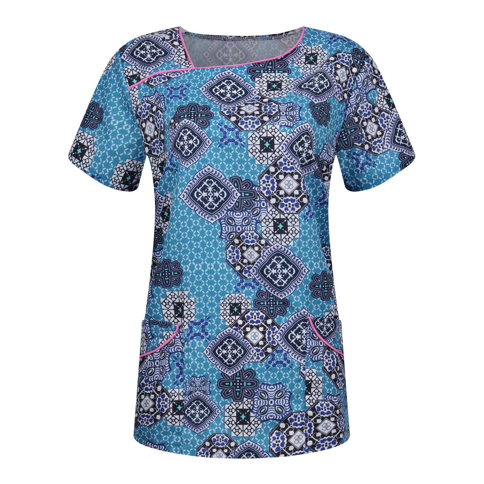 

Женская модная футболка с v-образным вырезом и карманами и короткими рукавами, одежда для медсестер L синий