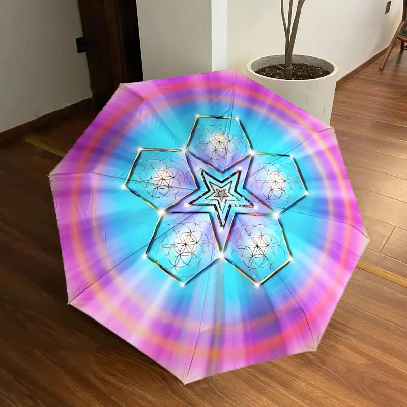 

1pc Mandala Artwork Automatic Folding Umbrella, Portable Collapsible Design, 8-Rib Iron Frame, Outdoor Accessory yy250905073