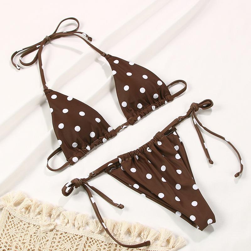 Дамы, Раздельный стиль, Купальник, Два способа ношения, Цветной принт, Шнуровка, Классический купальник S коричневый