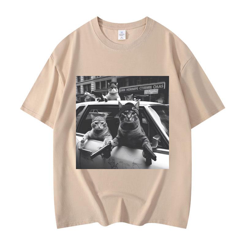 Funny Cat Gang Meme Graphic T Shirts Men's Women's Fashion Vintage Short Sleeve T-shirt High Quality Cotton Oversized T-shirts