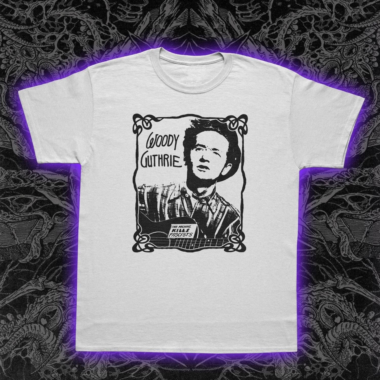 Woody Guthrie folk music Tshirt This Machine Kills Fascists protest Tshirt pure cotton couple streetwear top 4XL