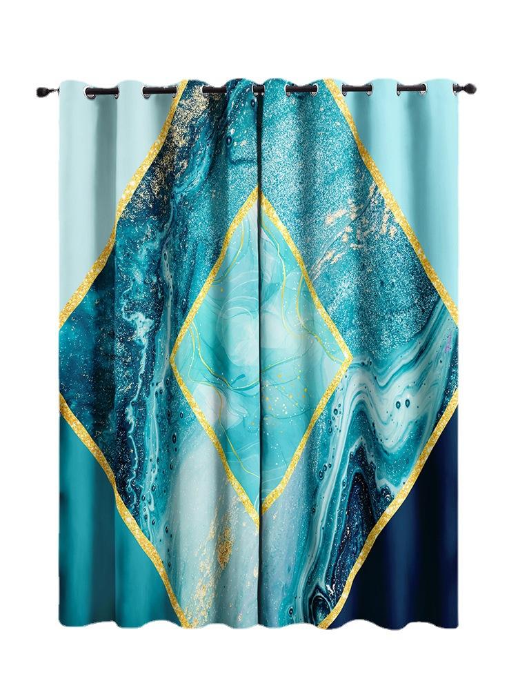 Curtains Marble Texture Curtains Shading Bedroom 3D Digital Printing Shading Curtain Punching