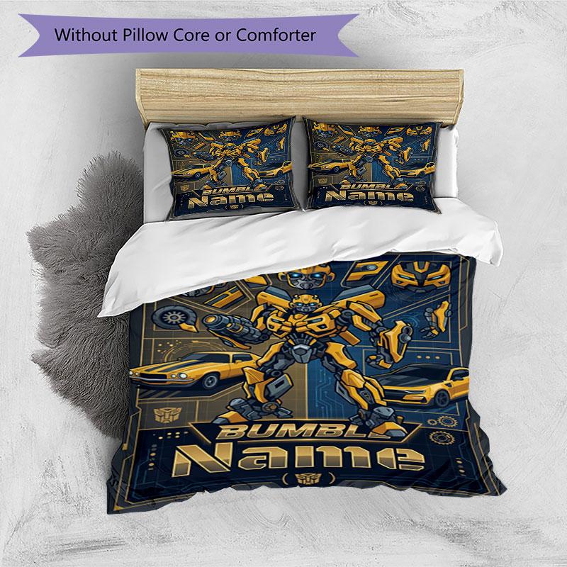 3pcs Duvet Cover Set (1*Duvet Cover + 2*Pillowcase, Without Core), Custom Name BumblebeePattern Bedding Set, Home Bedroom Decor Gift