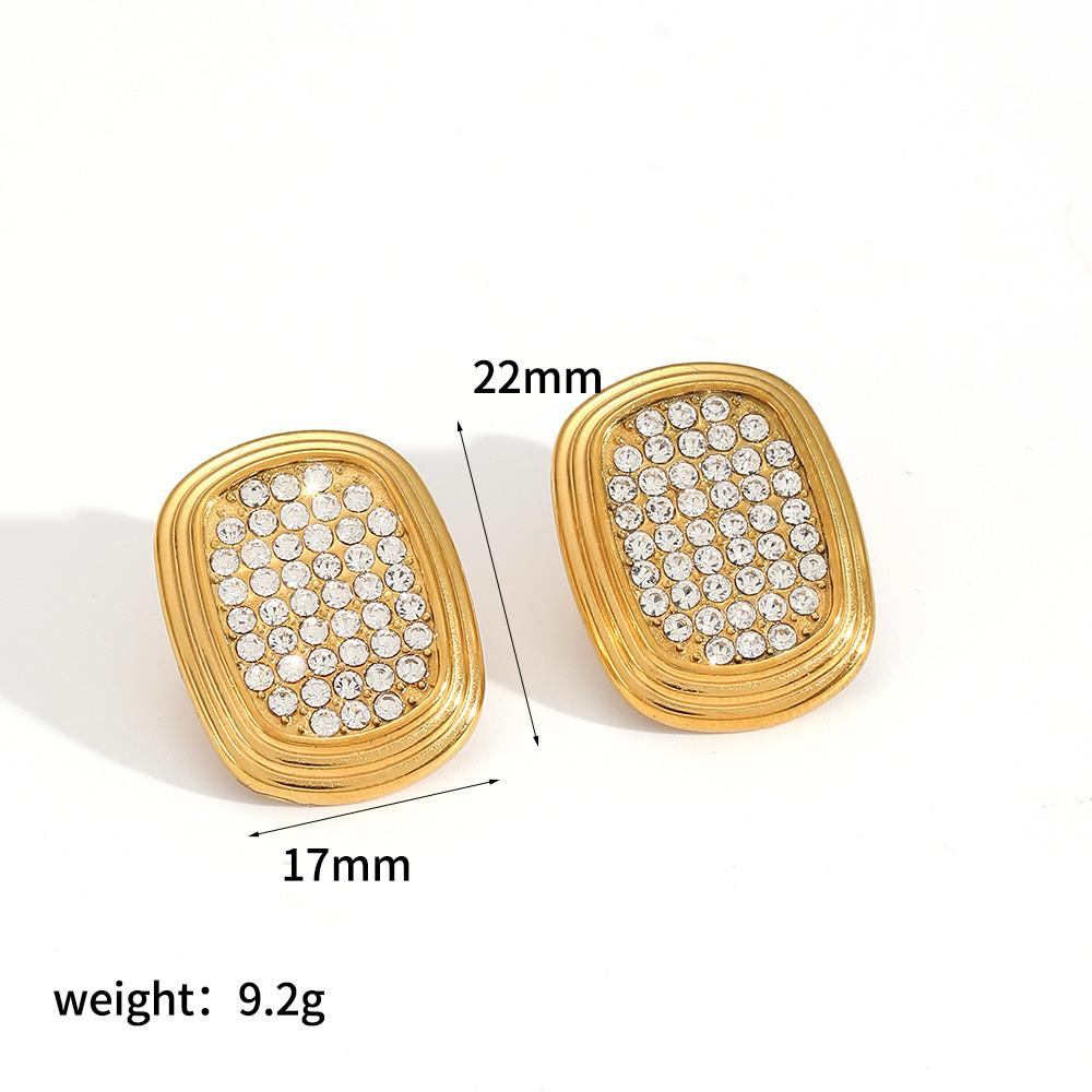 Light Luxury Geometric Stainless Steel Earrings With Cubic Zirconia For Women