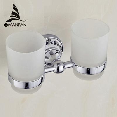 Cup & Tumbler Holders Metal Chrome Silver Toothbrush Holder With 2 Glass Cups Wall Mounted Ceramic Bathroom Accessories ST-6703
