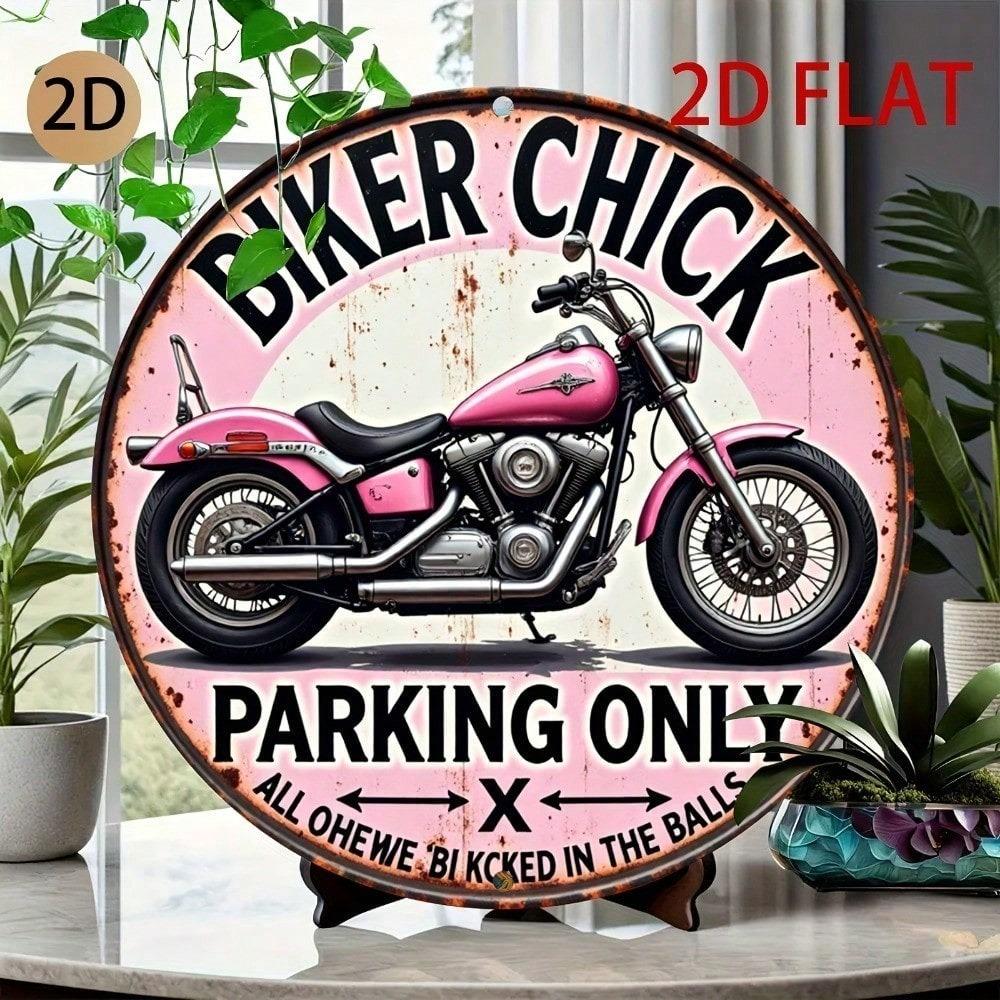 Vintage Pink Motorcycle Round Metal Sign Retro Biker Garage Wall Decor Men Cave Parking Ornament