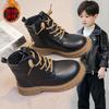 Children's Martin Boots Girls' Black Leather Boots 2025 New Girls' Single Boots Boys' Short Boots Autumn and Winter Velvet Cotton Boots Tide