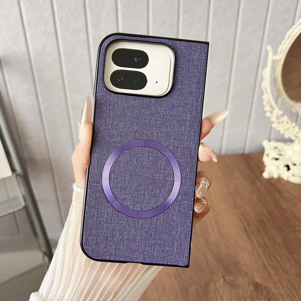 Magsafe Magnetic Plain Leather Case For Google Pixel 10 Pro Fold Pixel10 Pro Fold  Cloth Wireless Charging Cover