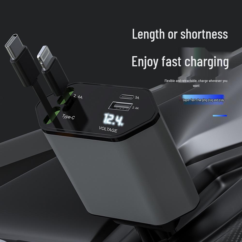 120W Super Fast Telescopic 4-Port Car Charger for Apple 15 & Huawei