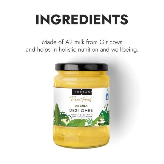 Kapiva Cetrified A2 Gir Cow Ghee 500ML | Traditional Vedic Bilona Method | Grassfed, Pure & Healthy | Curd-Churned | Rich In Nutrition