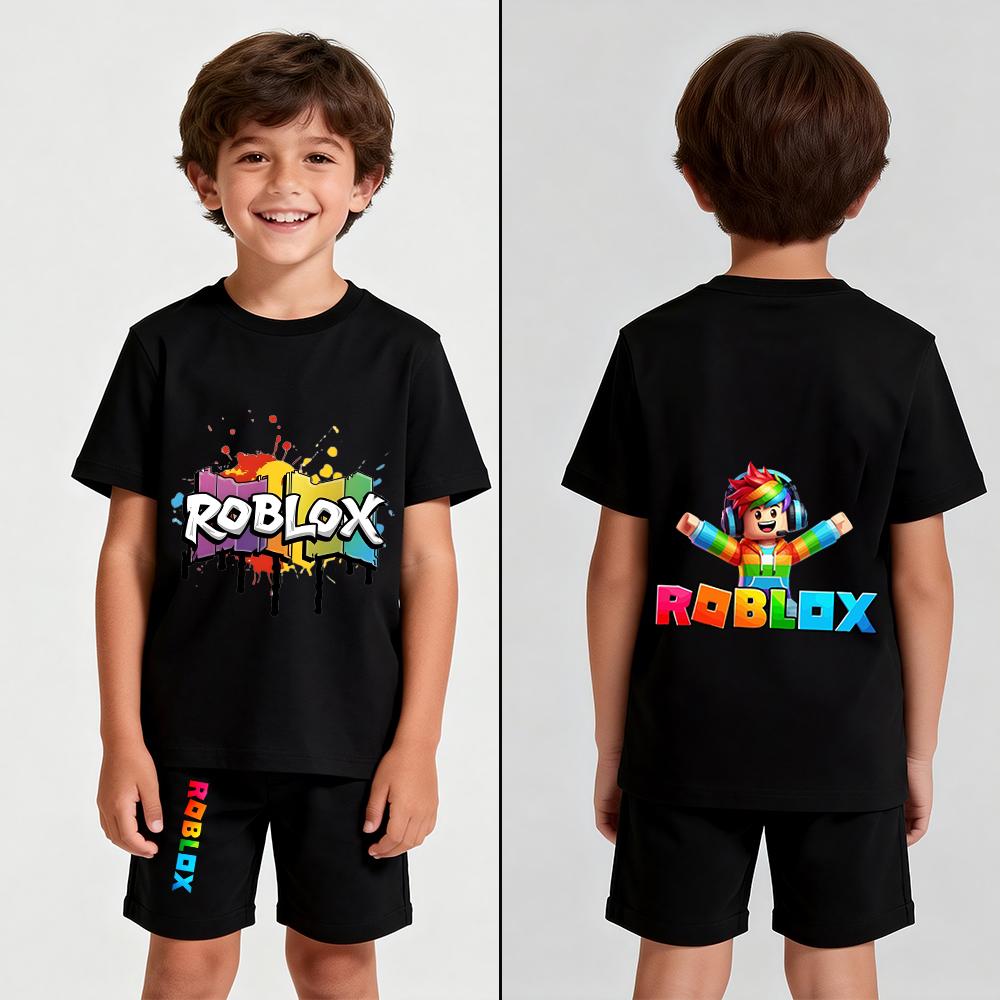 Men's Cartoon Game Printed T Shirt and Shorts 2 Piece Set Summer Casual Outfit for Men's and Women's Clothing Top