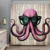 Funny Octopus Shower Curtain Octopus Tentacles Ocean Animal Sea Wildlife Kraken Vintage Old Newspapers Coastal Nautical Cool