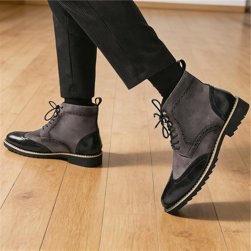 Winter Designer New Male Pointed Lace Up Suede Leather Brogues Ankle Boots Men's Casual High Top Platform Shoes Zapatos Hombre
