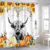 Highland Cow Leaf Pumpkin Shower Curtain Autumn Thanksgiving Gift Watercolour Print Polyester Fabric Bath Curtain Bathroom Decor