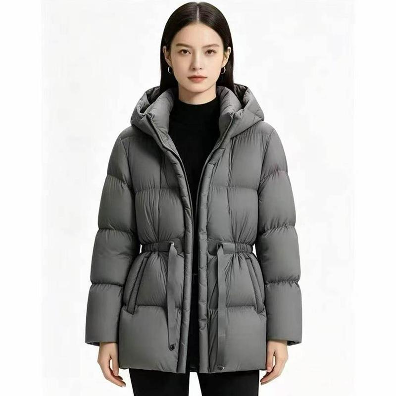 Autumn and winter new waist hooded down jacket women's short fashion and thin temperament white duck down warm jacket tide