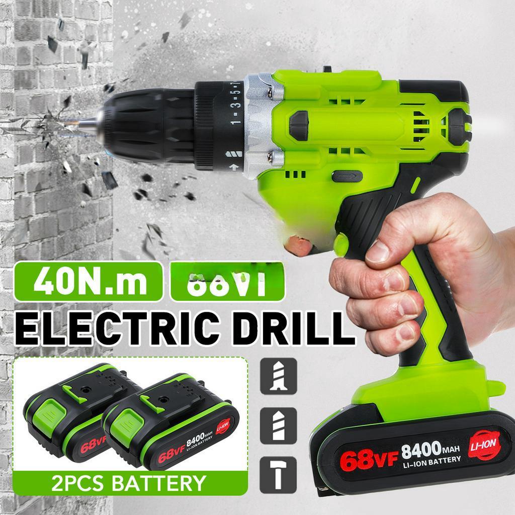 

Отвертка-шуруповерт и светодиодный рабочий фонарь и аккумулятор 8400 мАч 25+1 Н.м Электрическая аккумуляторная дрель 68 В 2 Batteries