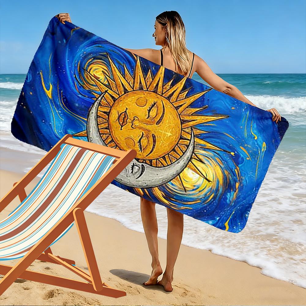 Sun and Moon Starry Sky Design Beach Towel Quick-drying for Travel Outdoor Sports Jogging Beach and Swimming