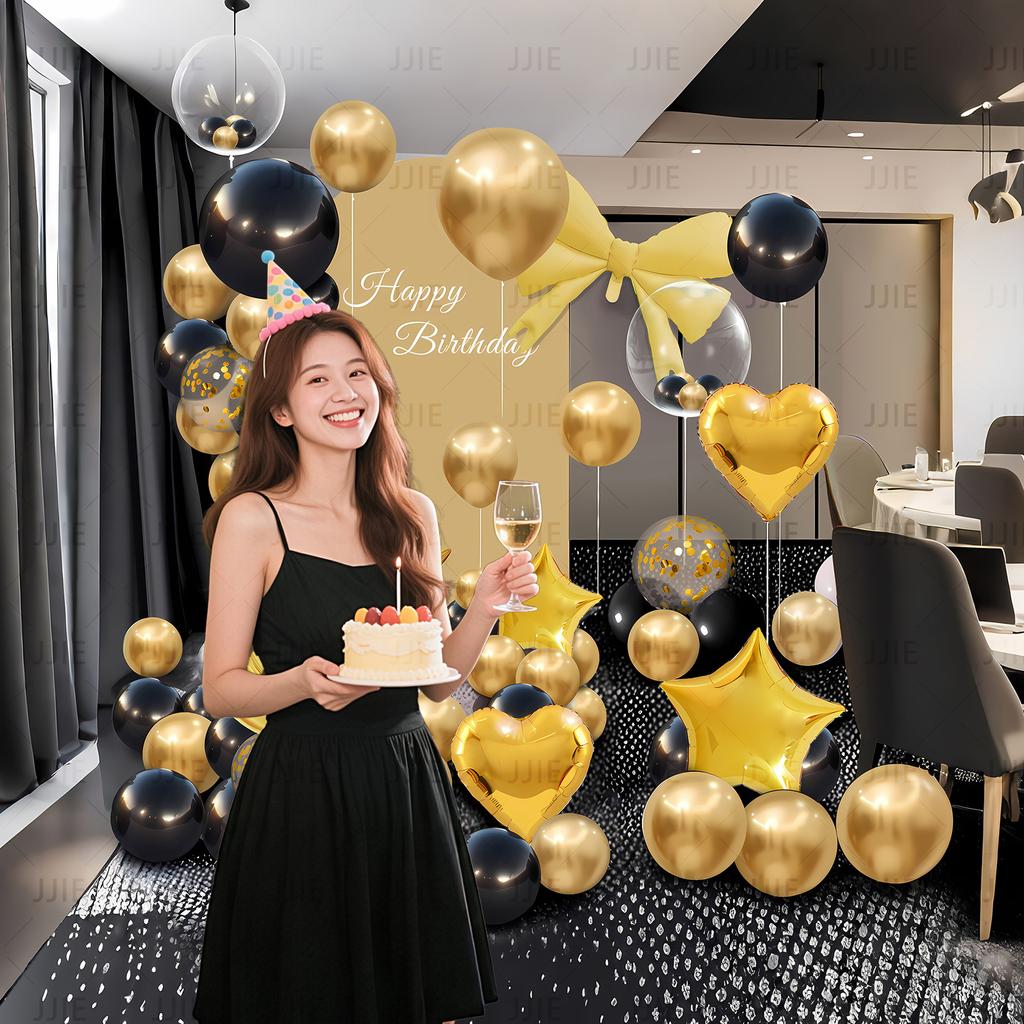Happy Birthday Black And Gold Balloon Decoration Birthday Party Interior Decoration Package Male 18 Year Old Adult