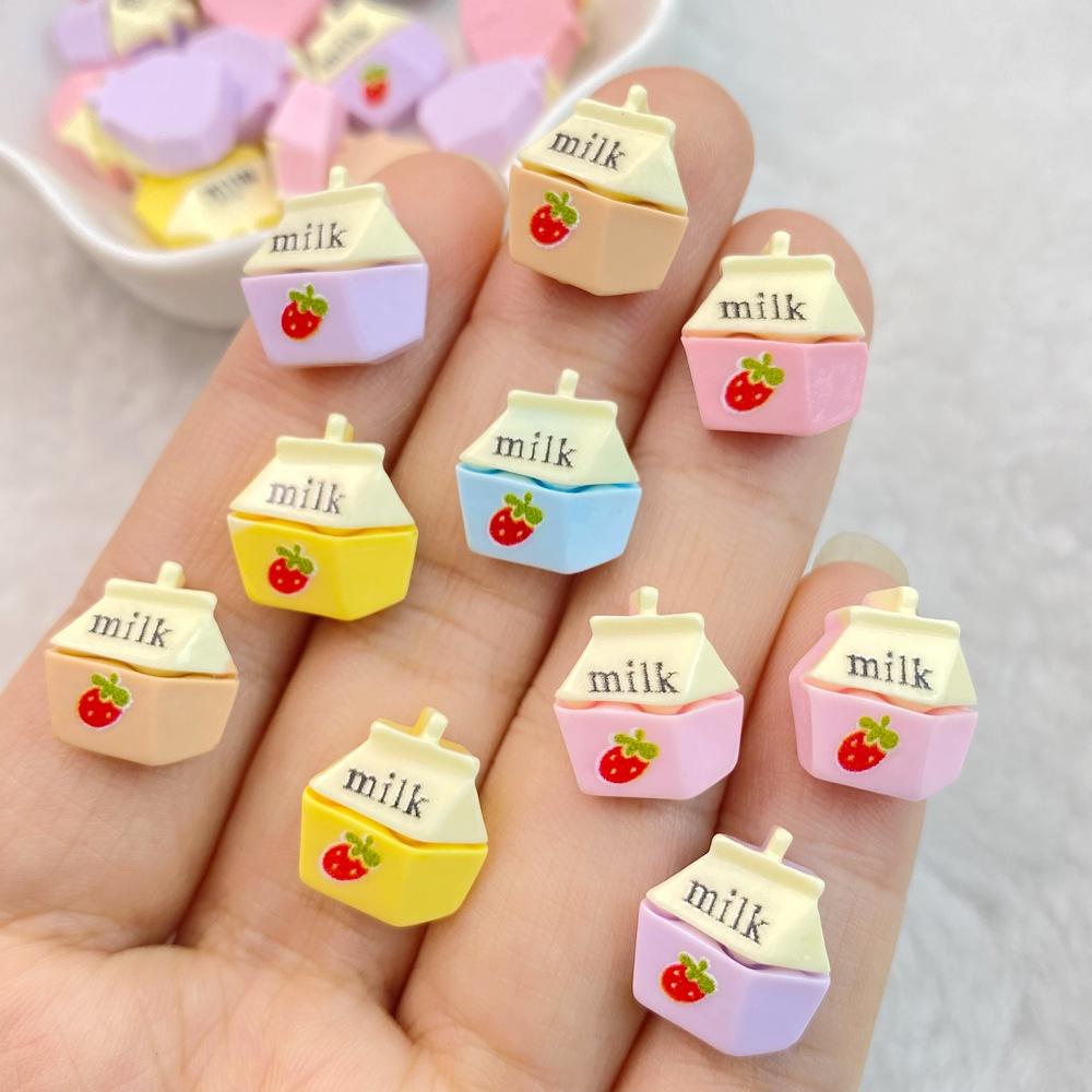 20Pcs New Cute Mini Cartoon Strawberry Milk Resin Flatback Ornament Jewelry Making Manicure Hairwear Accessorie