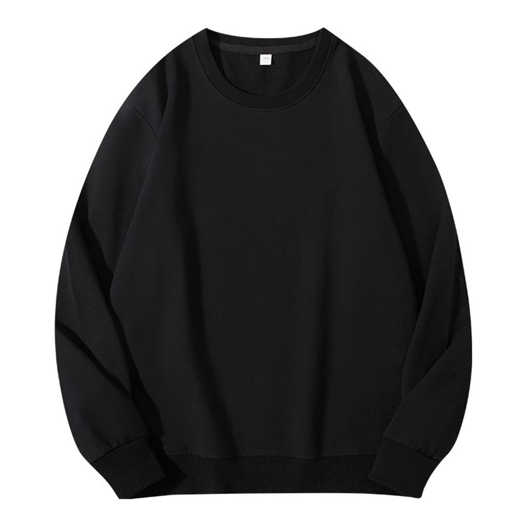 Unisex Solid Color Round Neck Pullover Ribbed Long-sleeved Sweatshirt