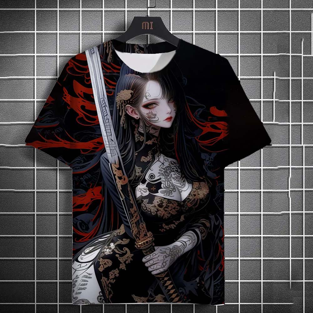 Men's T-shirt Cartoon Sexy samurai tattoo Women T shirts Summer Casual harajuku streetwear 3D Printed Hip Hop Unisex Tops