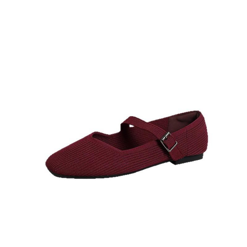 Women's Square Toe Mary Jane Flats Casual Ballet Shoes Walking Shoes with Adjustable Strap Slip On Comfortable Work Flats Soft Dressy Shoes for Women