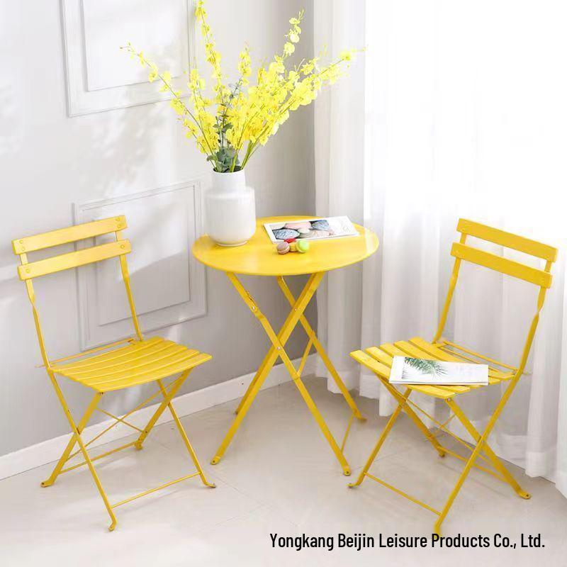 3-Piece Outdoor Wrought Iron Folding Table & Chairs Set for Garden or Balcony
