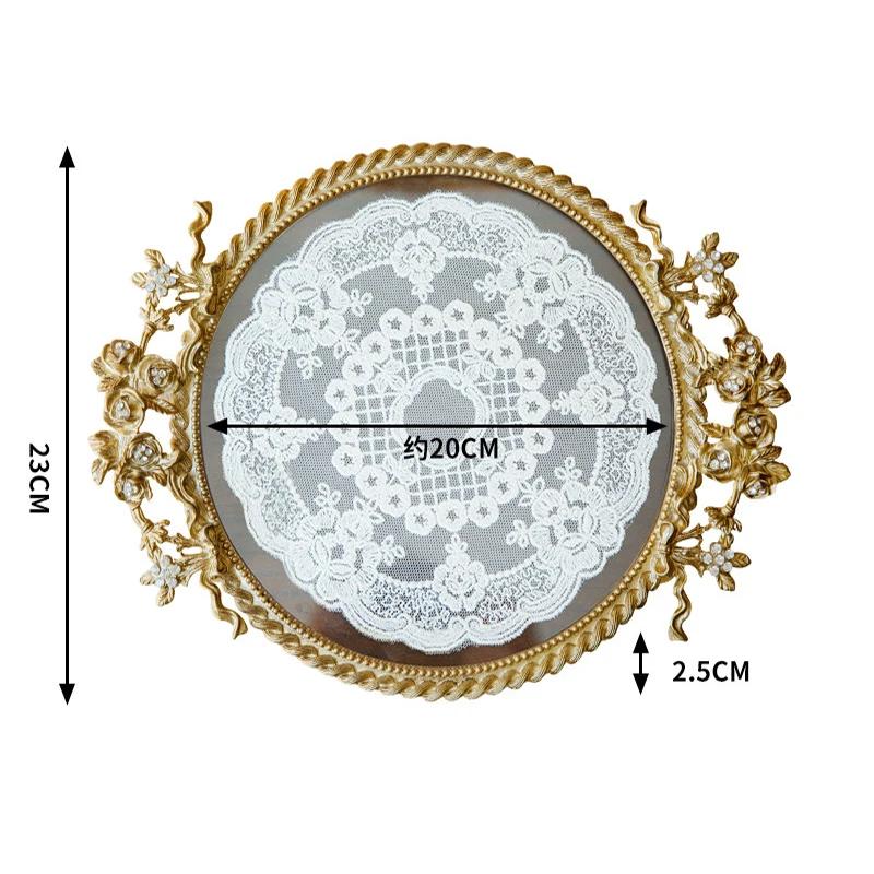 French Retro Lace Glass Jewelry Tray Entryway Storage Tray Candle and Aromatherapy Tray for Living Room Desktop