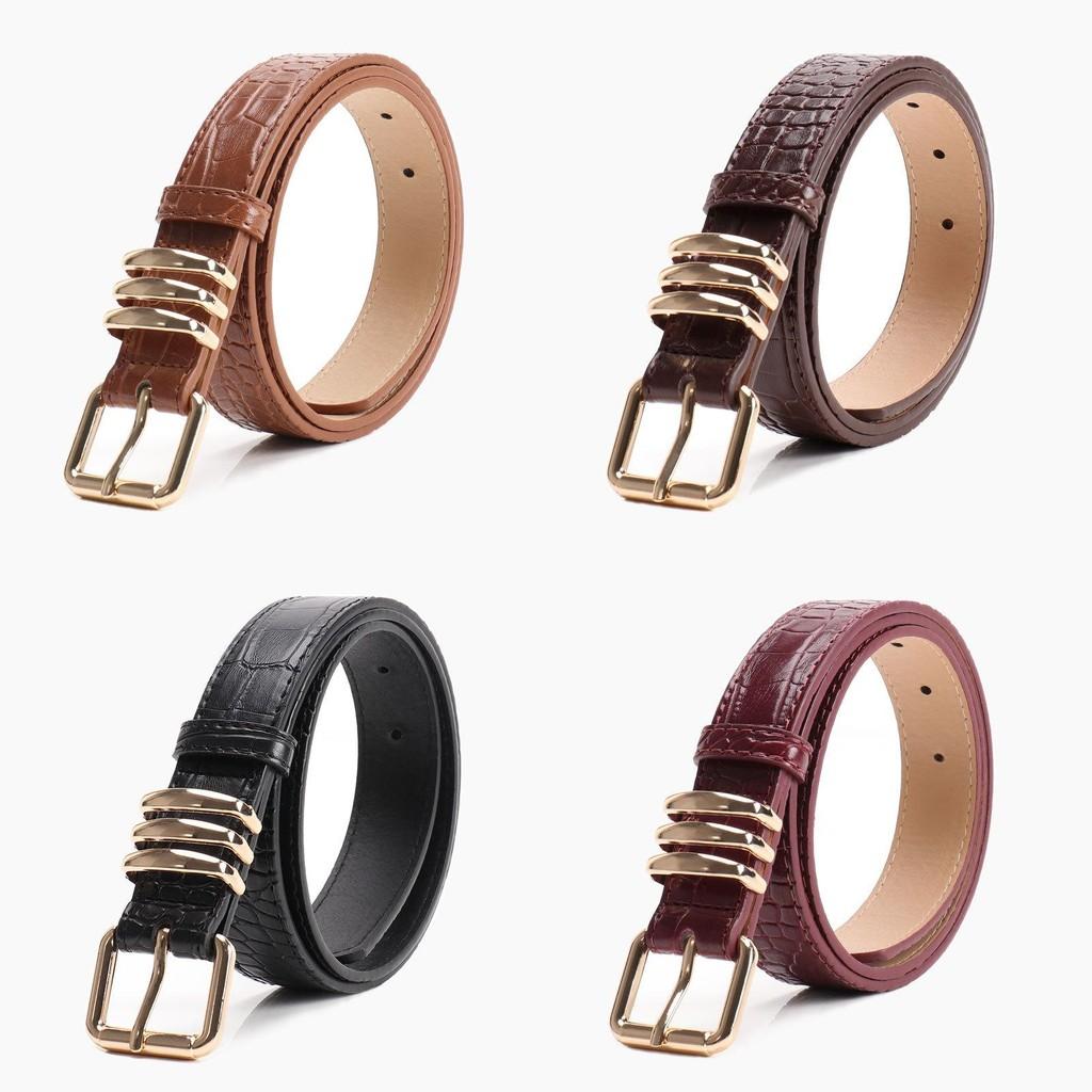 Fashion Womens Vintage Stone Texture Alloy Belt With Three Small Circles For Elegant Dresses And Jeans