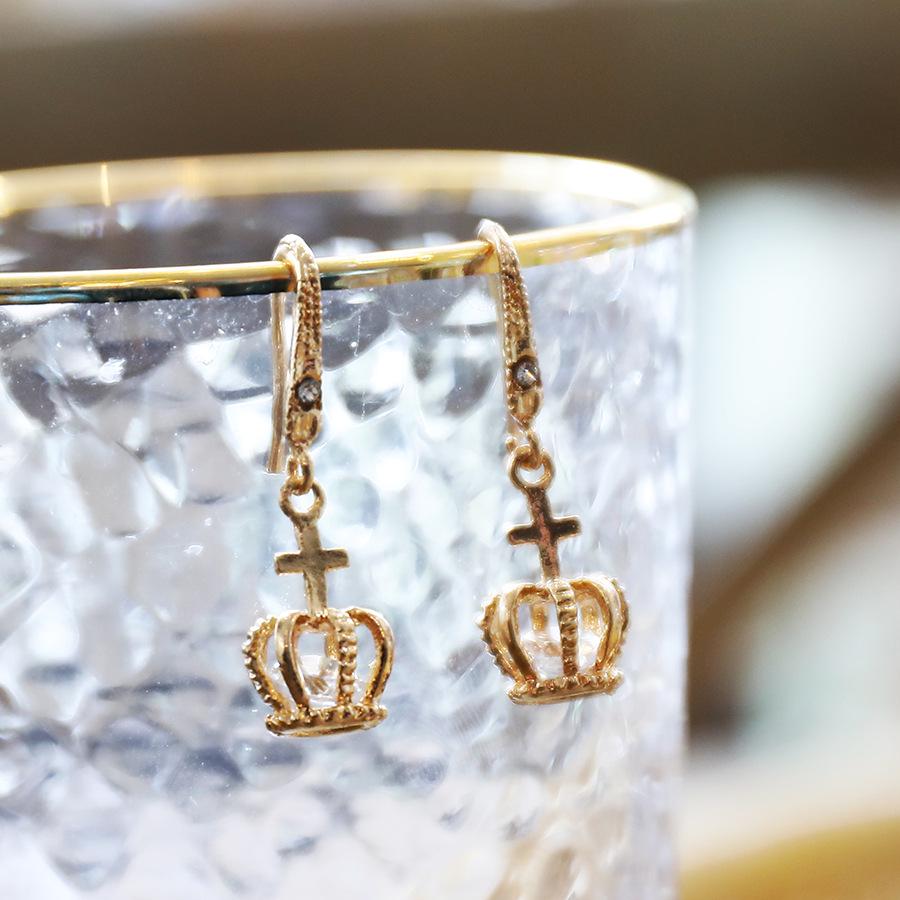 European American Fashion Zirconia Rhinestone Lantern Earrings Studs золотой