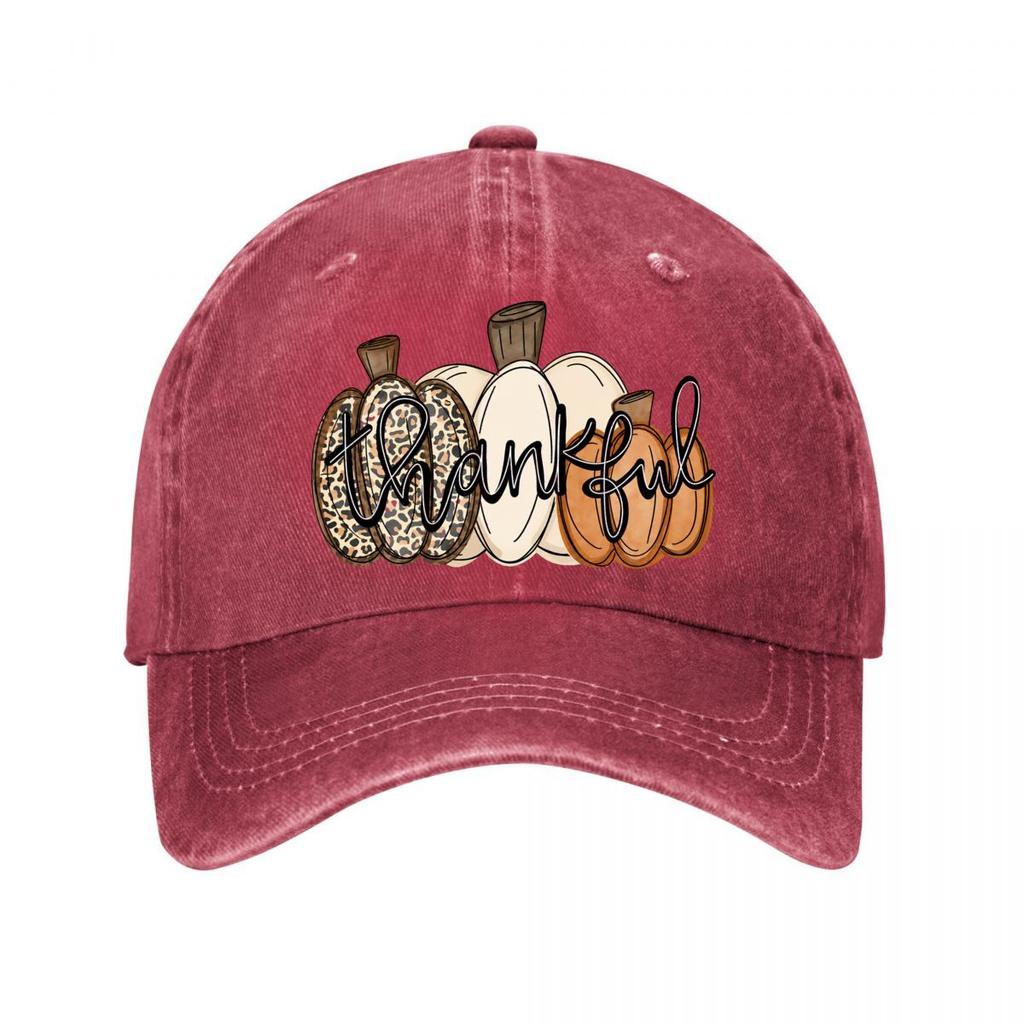 Thankful Leopard Print Pumpkin Thanksgiving Decor Washed Baseball Cap Outdoor For Womens Unisex FeUnisex