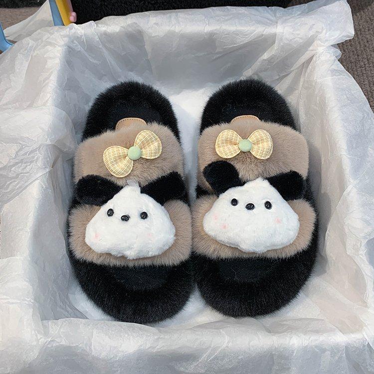 

2024 new Korean version of Mao Mao slippers women s autumn and winter casual cute milk huhu flat bottom versatile outer wear one-word drag 40 хакі