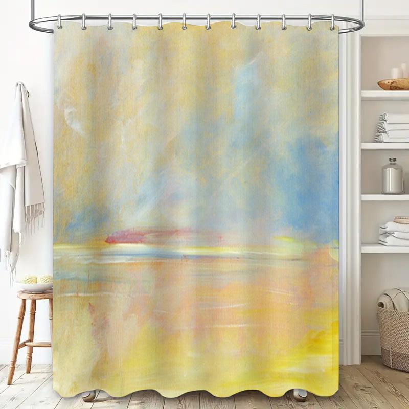 Gelb Blau Duschvorhang Badezimmerdeko Für Zuhause Badezimmer Aquarelldruck Einfache Installation Mit Hakenring-Set Taurusduan