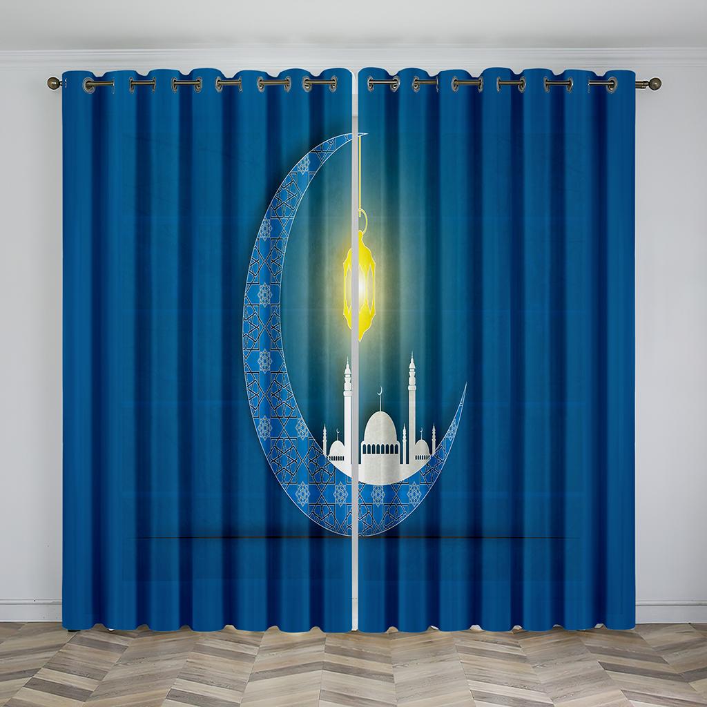 Eid Mubarak Ramadan Lslamic Muslim Supplies Kareem 2 Pieces Free Shipping White Window Curtain for Living Room Bedroom Decortion