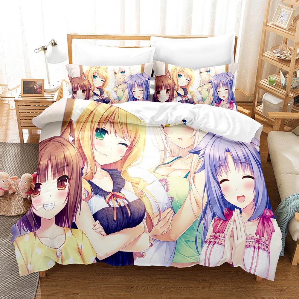 Digital Printing Chemical Fiber Sexy Beautiful Women Bedding Three-Piece Set, Starting From Approval