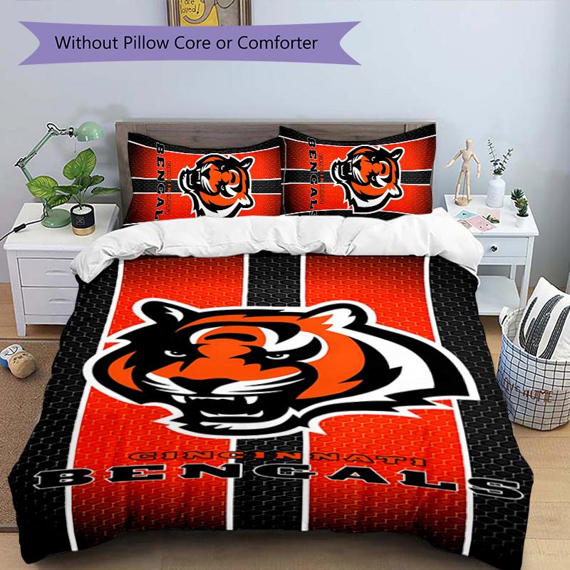 3pcs Cincinnati Bengals LOGO pattern bedding set duvet cover set includes duvet cover &pillowcases,perfect all season bedroom decoration&gift