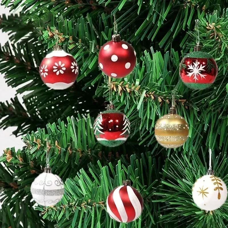6Pcs Christmas Decorative Balls Green Xmas Tree Pendants Red Snowflake Branches Style Home Christmas Party Decoration Toy Balls